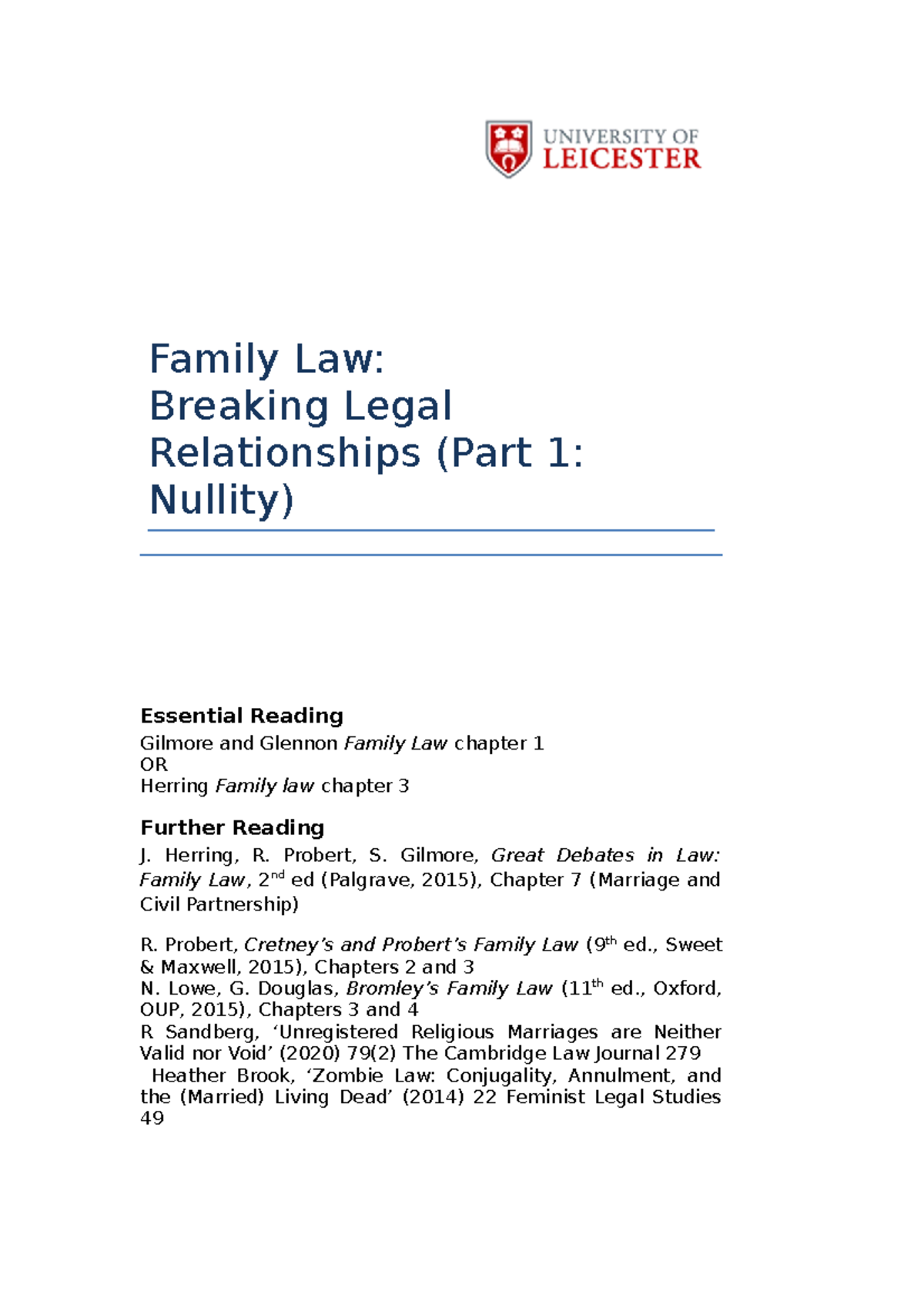 Family Law (FL2020): Comprehensive Notes on Nullity in Marriages - Studocu