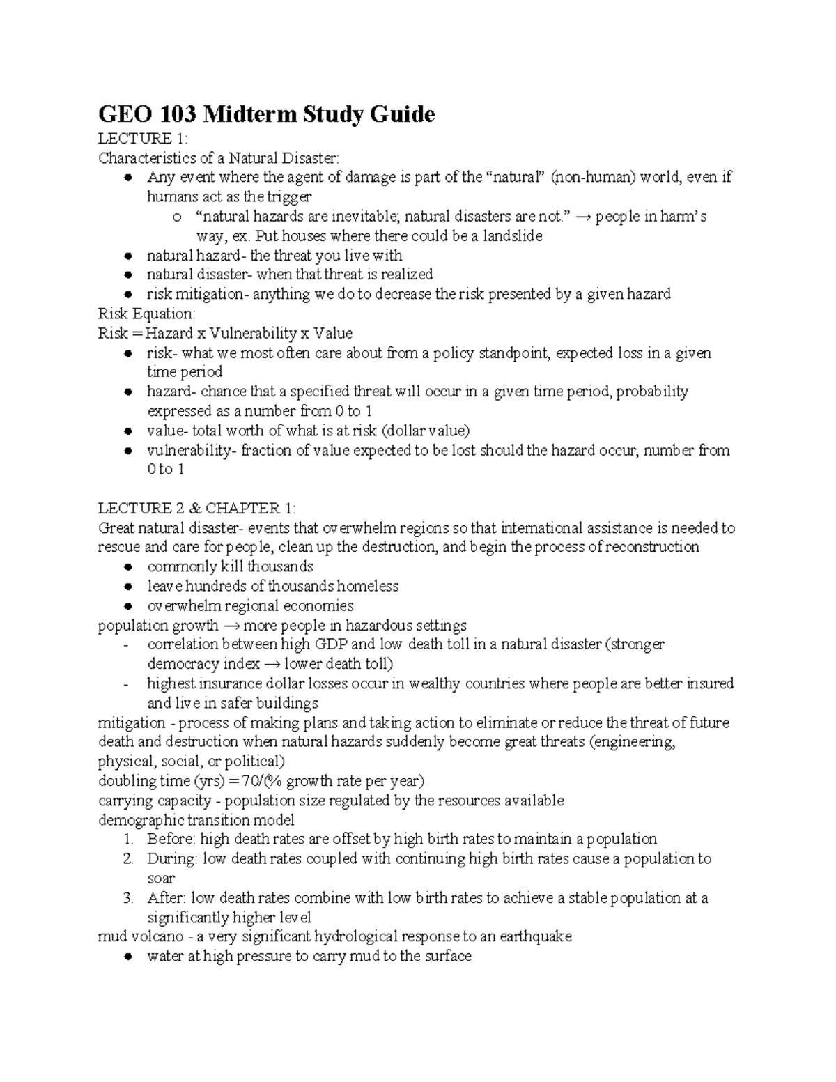 GEO103 Midterm Exam Study Guide: Key Concepts and Topics - Studocu