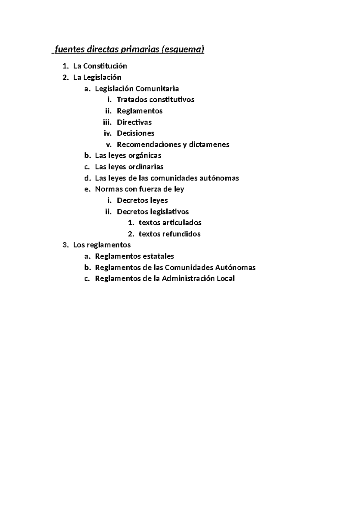 Esquema - juridica - fuentes directas primarias (esquema) 1. La ...