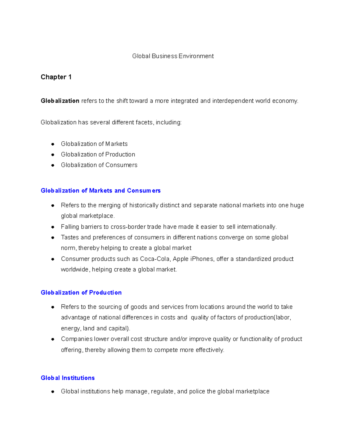 Comm 211 - Global Business Environment Chapter 1: Understanding ...