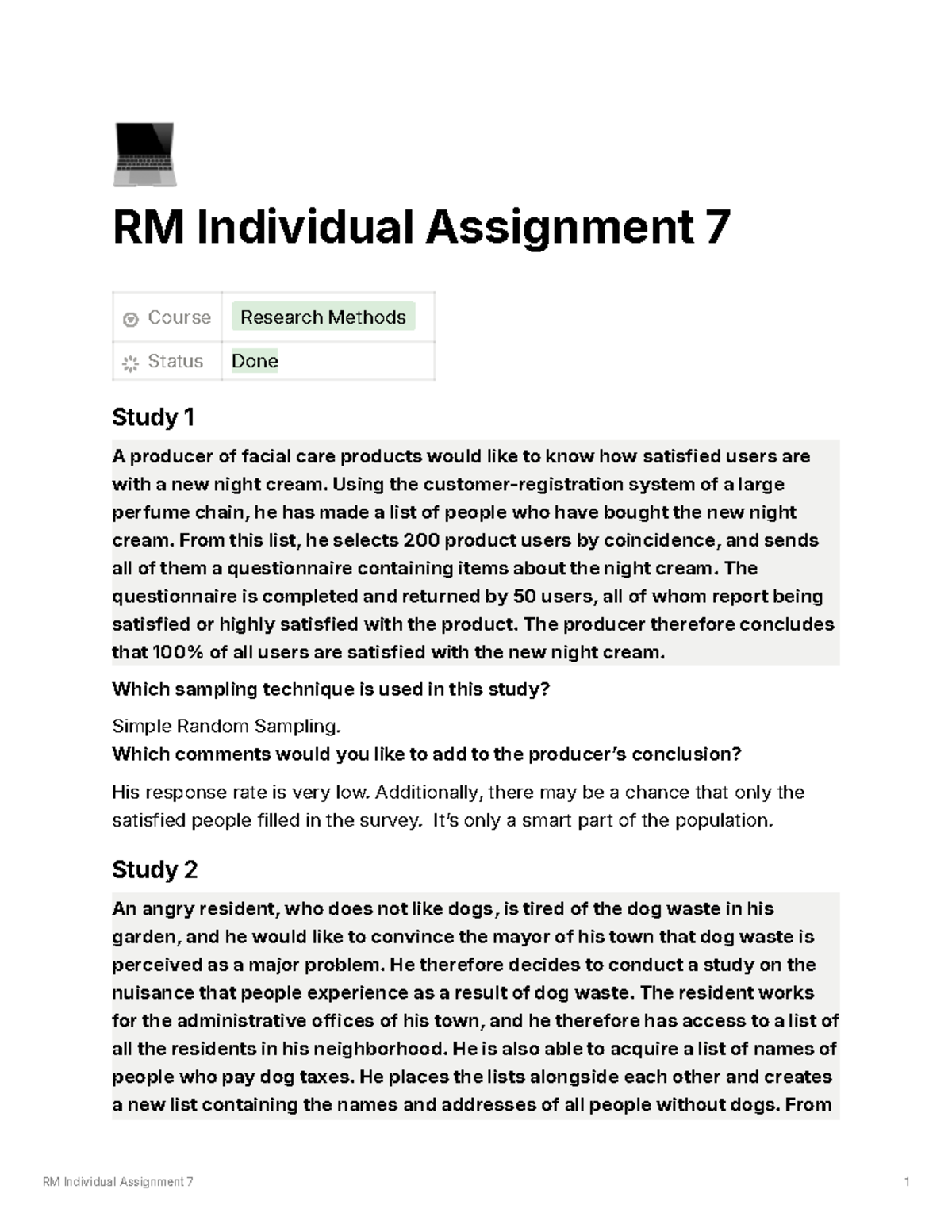 Research Methods RM Individual Assignment 7 Analysis and Findings ...