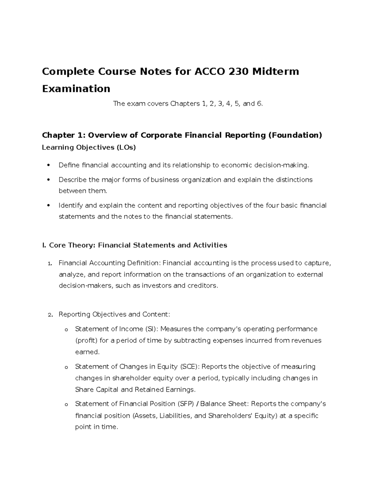 Complete ACCO 230 Midterm Notes: Chapters 1-6 Overview - Studocu