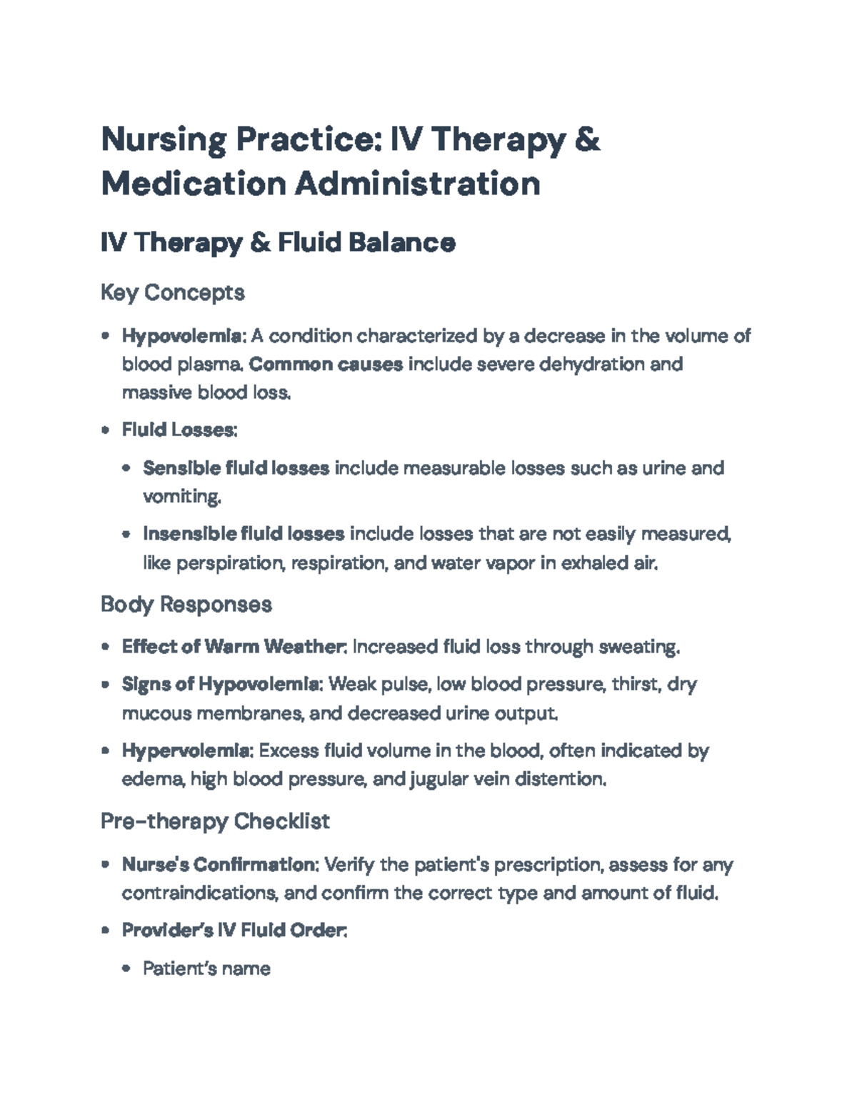 Nursing Practice: IV Therapy & Medication Administration Notes ...