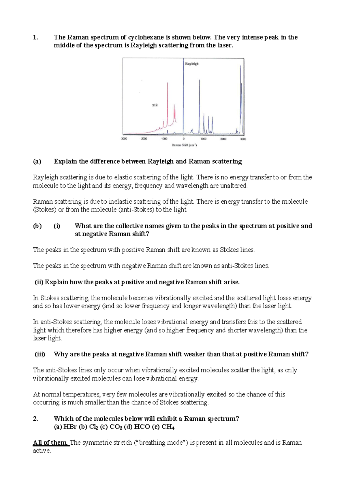 Raman Shift (Basic) - The Raman spectrum of cyclohexane is shown below ...