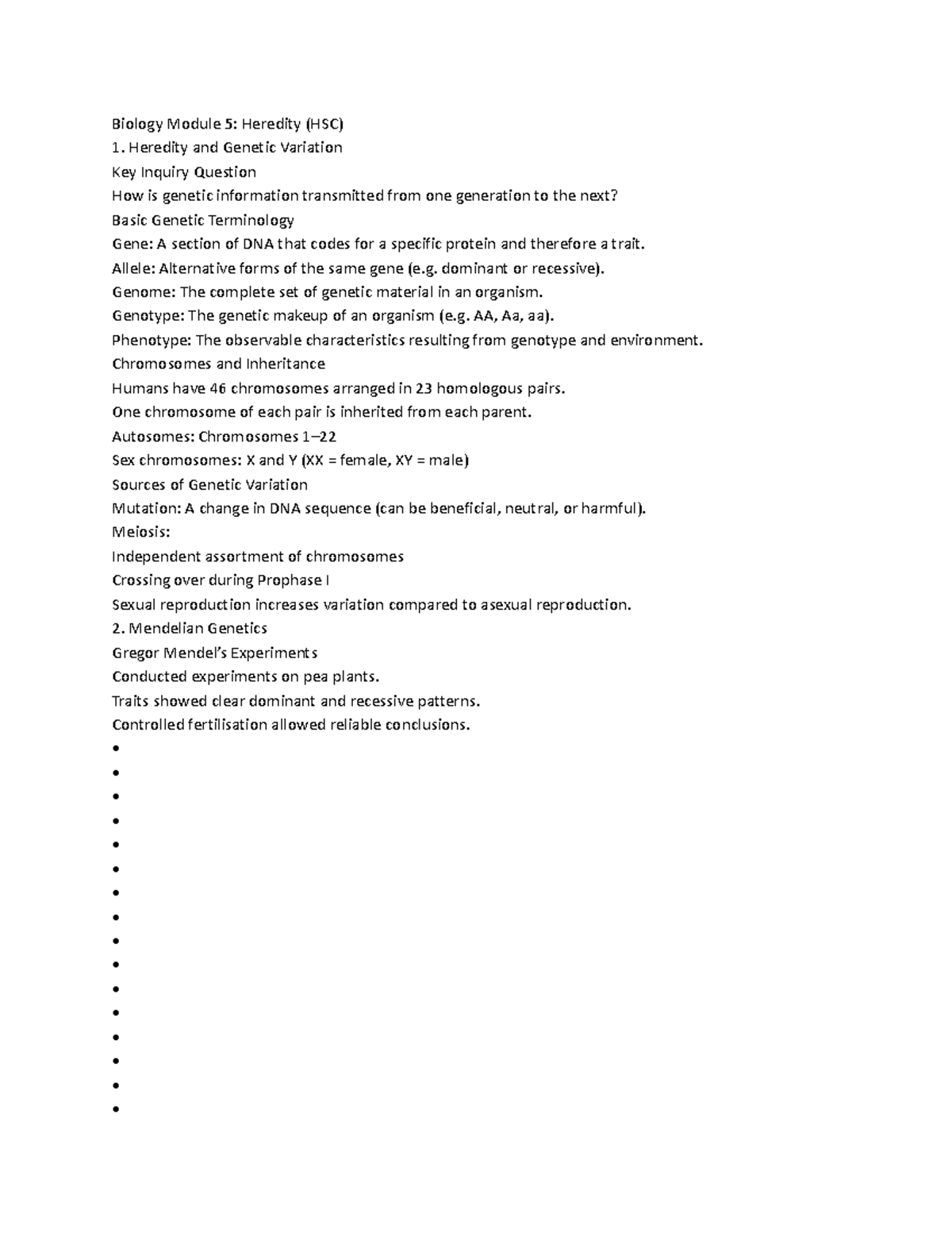Biology HSC Module 5: Heredity and Genetic Variation Notes - Studocu