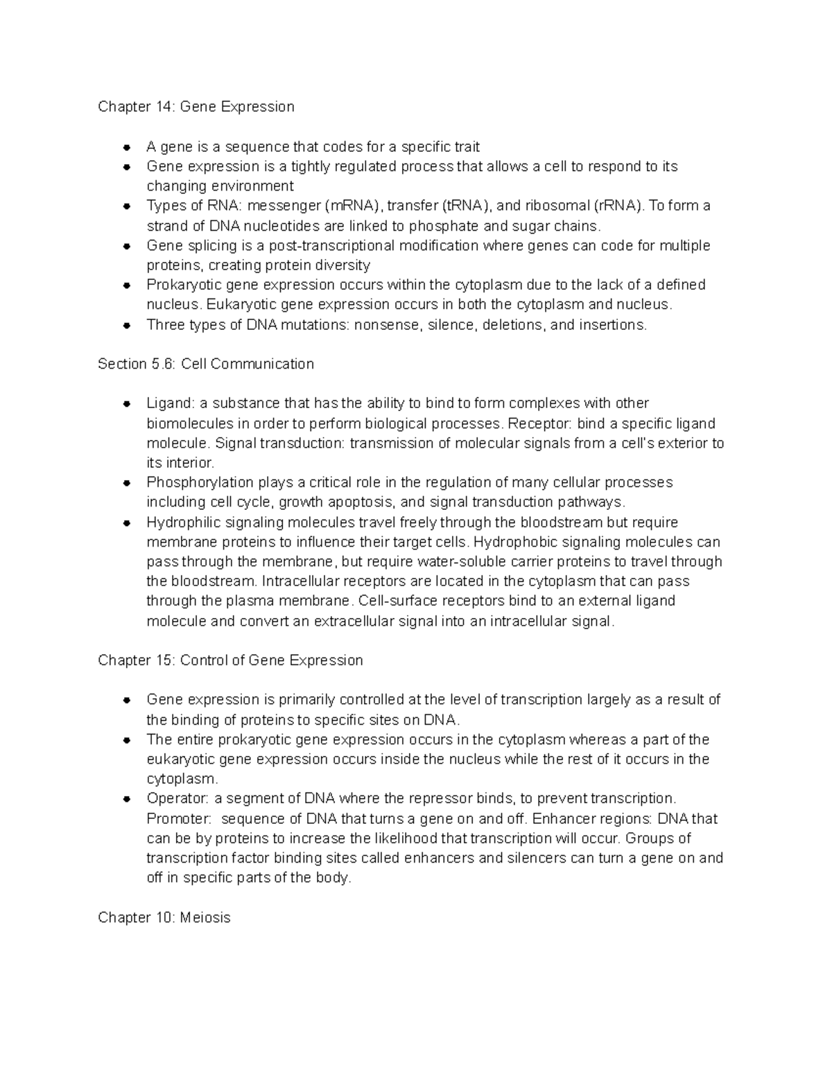 Study Guide for Exam III: Gene Expression & Meiosis Concepts - Studocu