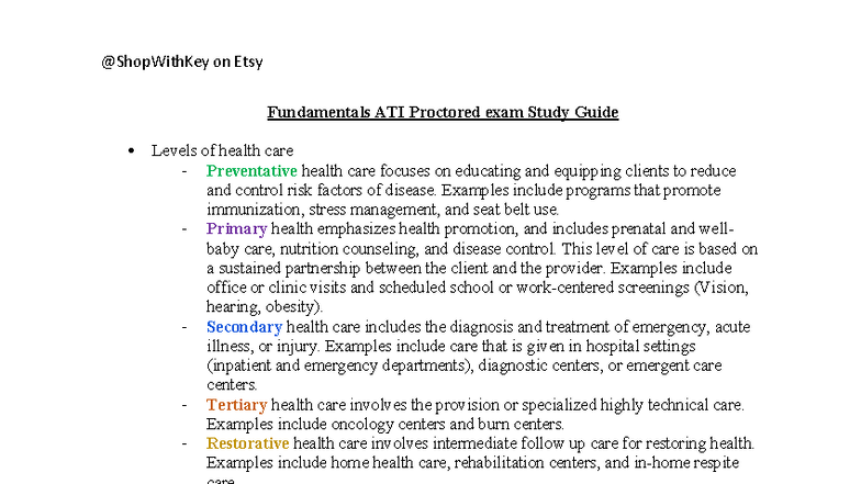 ATIfundamentals Study Guide PDF 2 - Fundamentals ATI Proctored exam ...