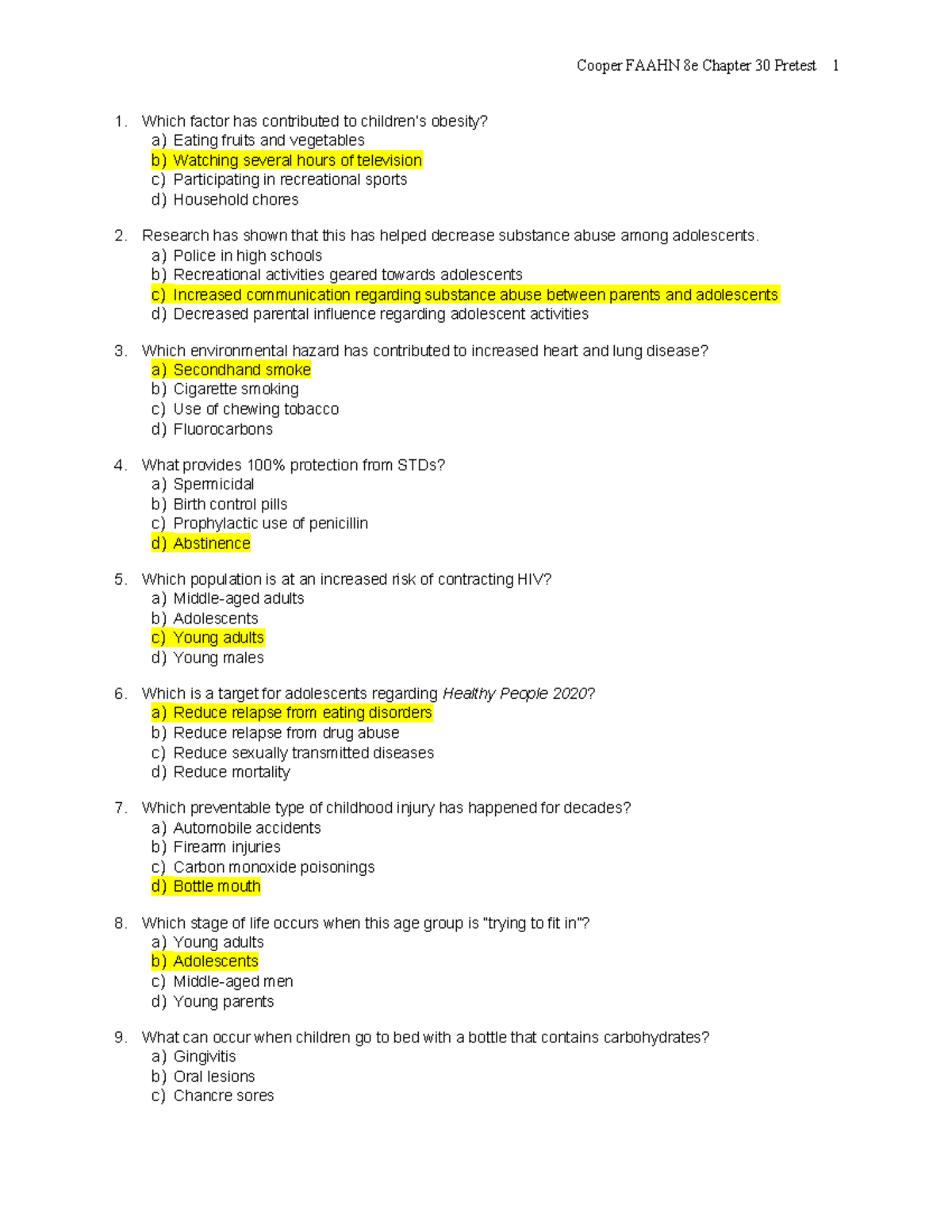 Chapter 030 - yup - Cooper FAAHN 8e Chapter 30 Pretest 1 1. Which ...