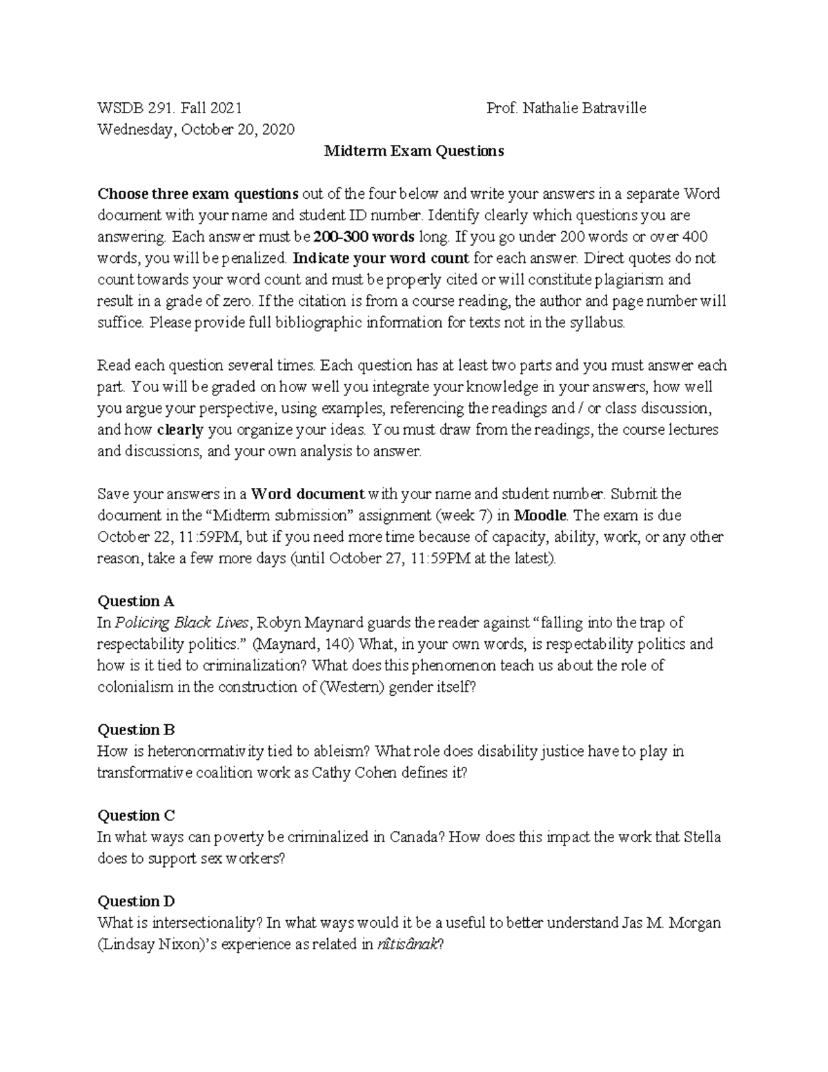 WSDB 291 Midterm Exam Essay Questions - Fall 2021 Overview - Studocu