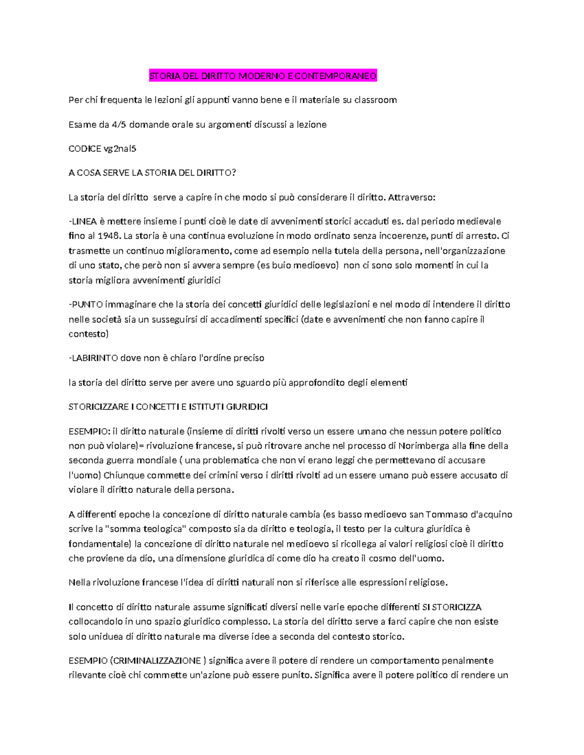 STORIA DEL DIRITTO MODERNO E CONTEMPORANEO - Appunti Esame CODICE ...