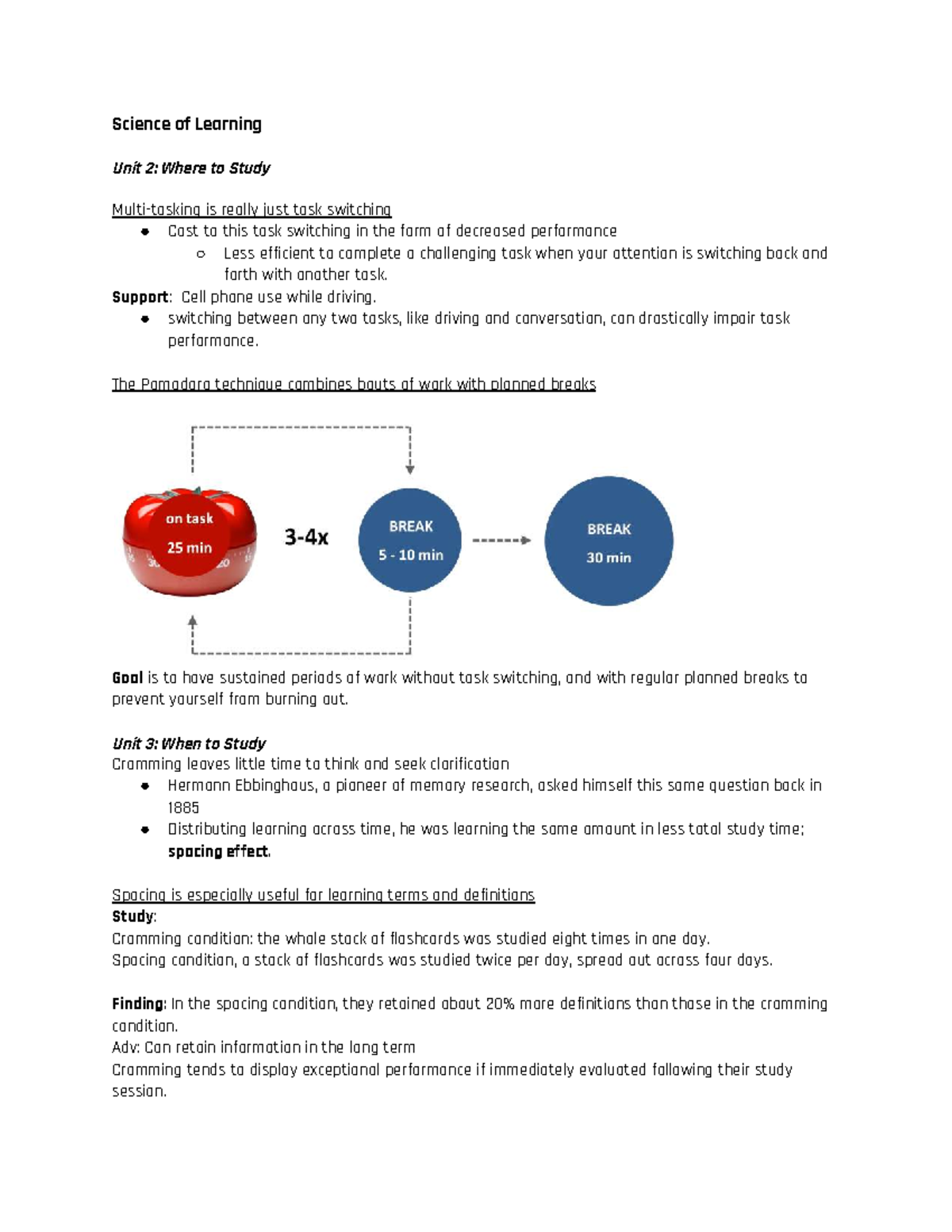 Science of Learning (Unit 2-4) Study Notes: Task Switching & Study ...