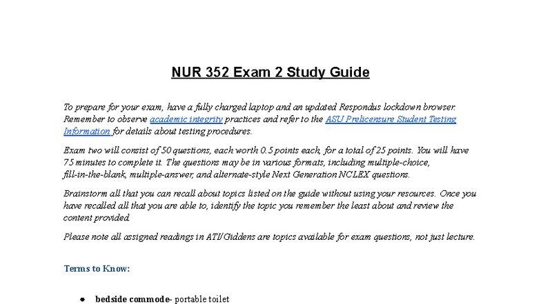 NUR 352 Final Exam Study Guide: Essential Patient Safety & Assessment ...