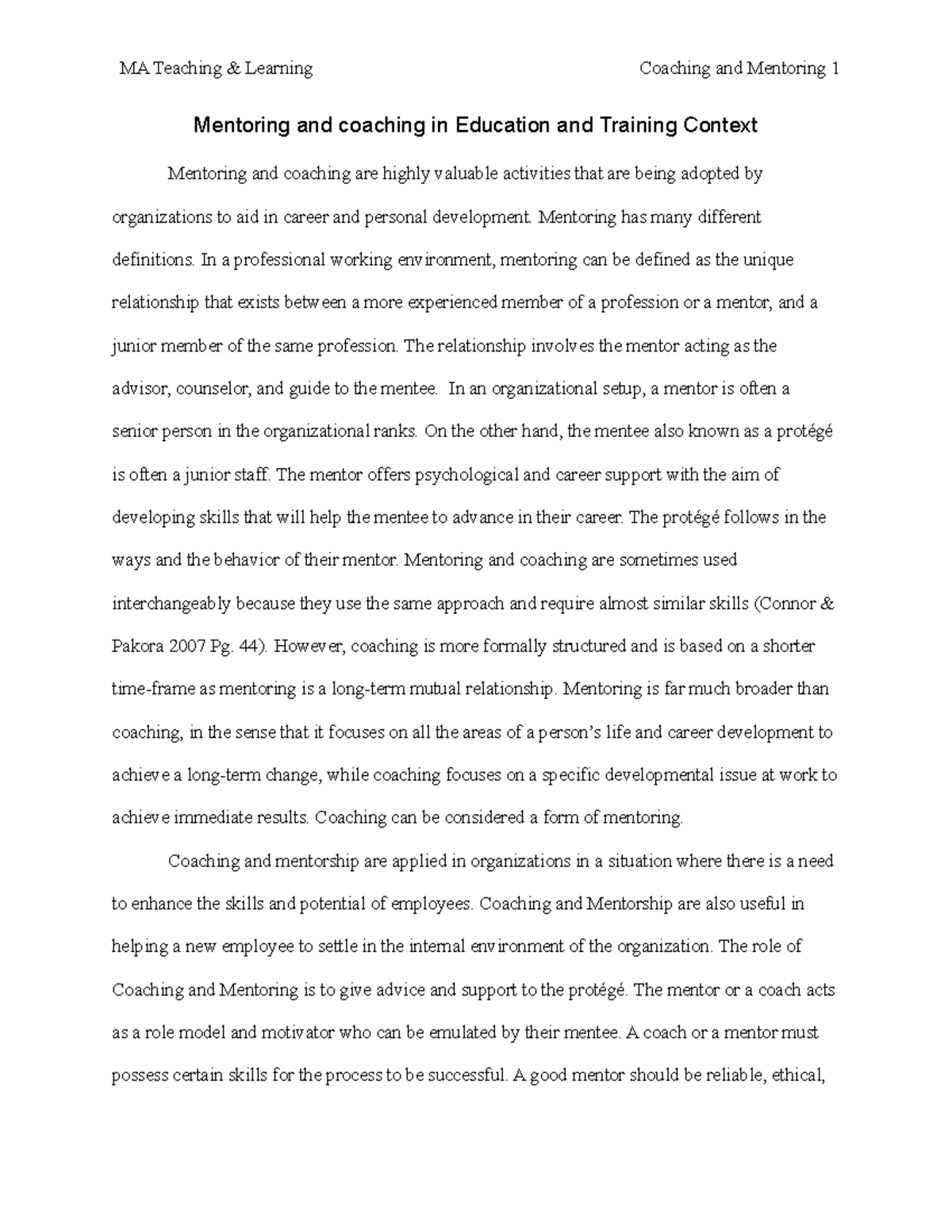 Coaching and Mentoring Assignment 2: Models and Best Practices in ...