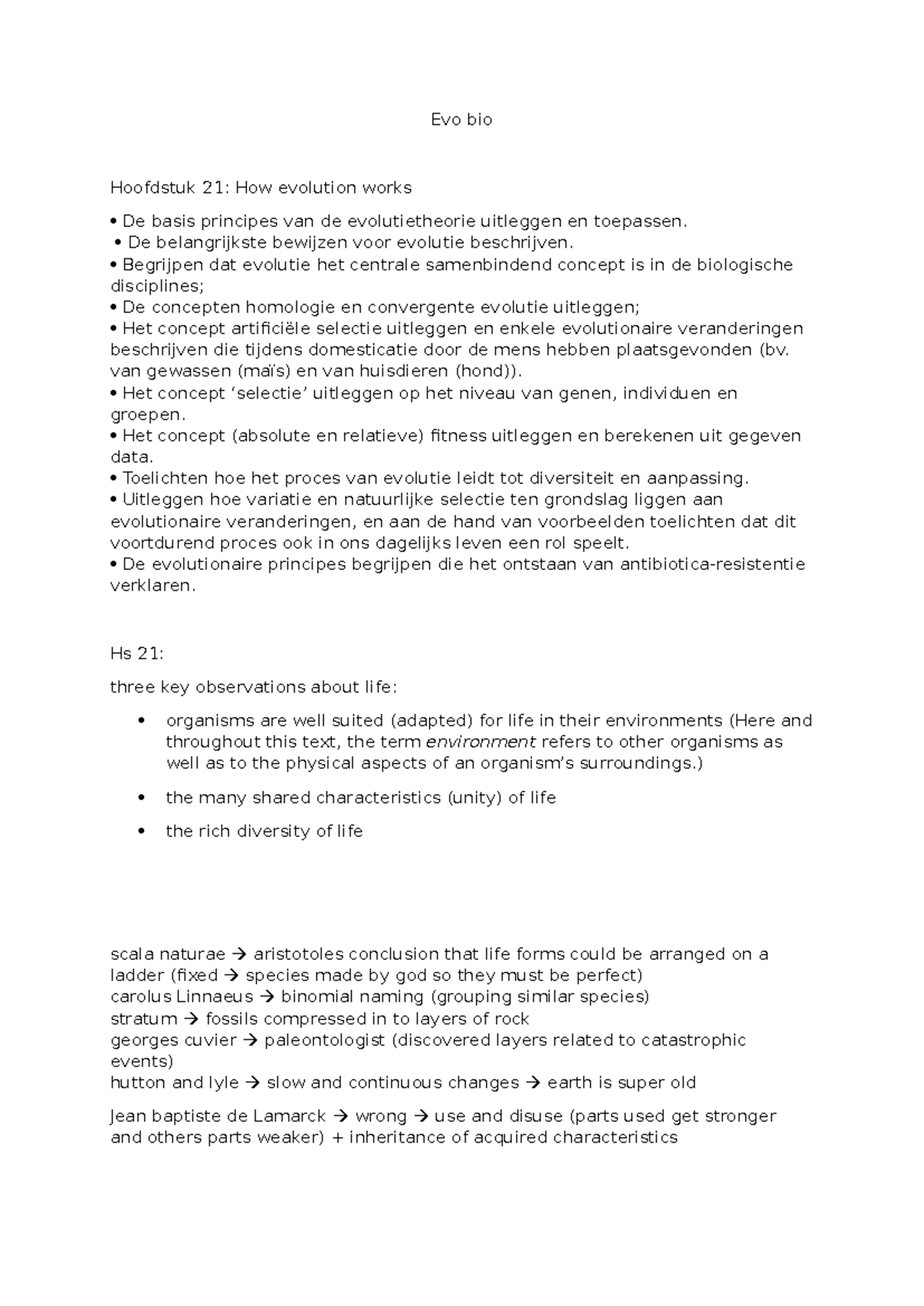 Evo Bio Hs 21-23: Samenvatting van Evolutietheorie en Belangrijke ...