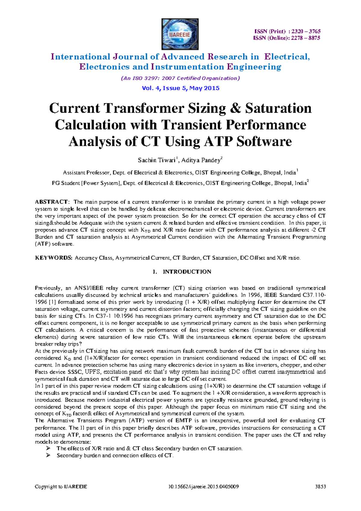 Current Transformer Sizing & Saturation Analysis - Notes (EE 9) - Studocu
