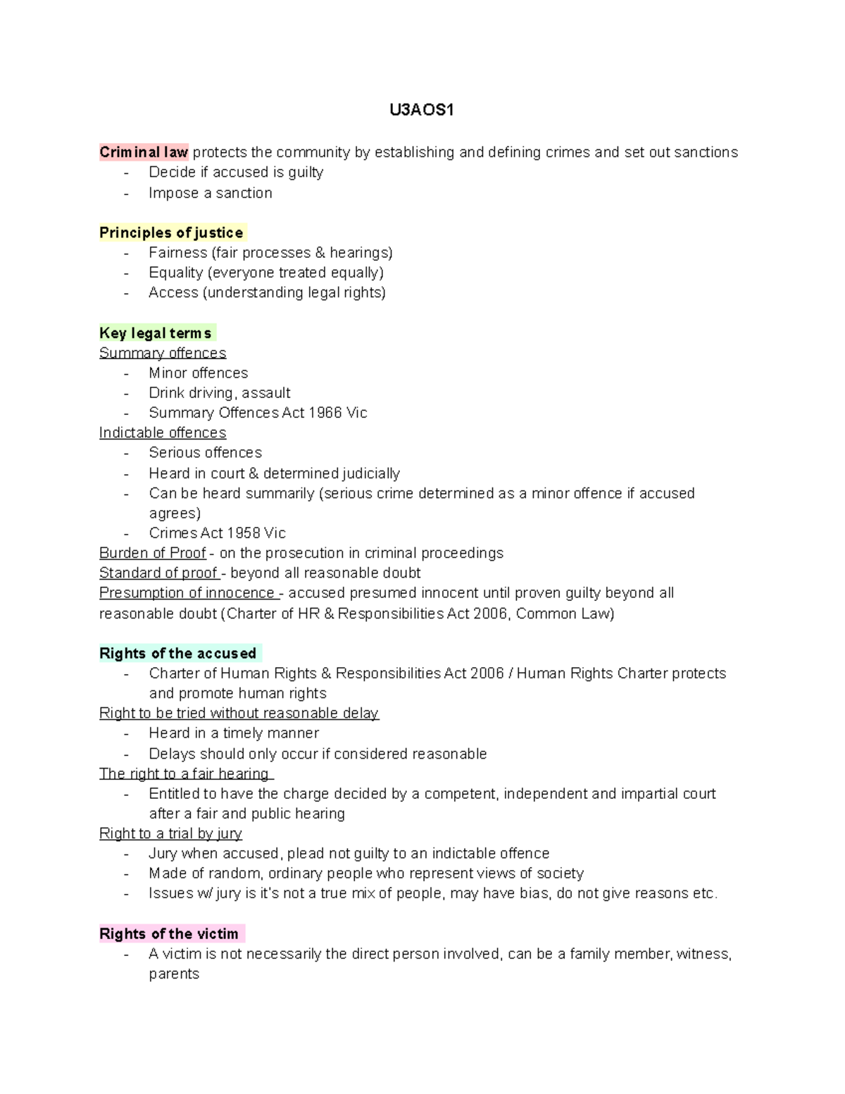 Legal UNIT 3 4 Notes (Anonymous) - U3AOS Criminal law protects the ...
