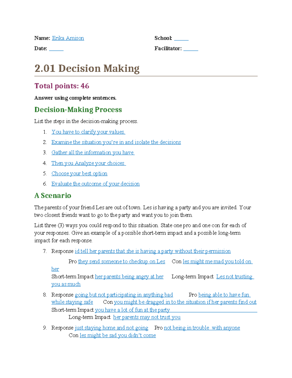 02-01 Decision Making Process and Scenario Analysis Assignment - Studocu