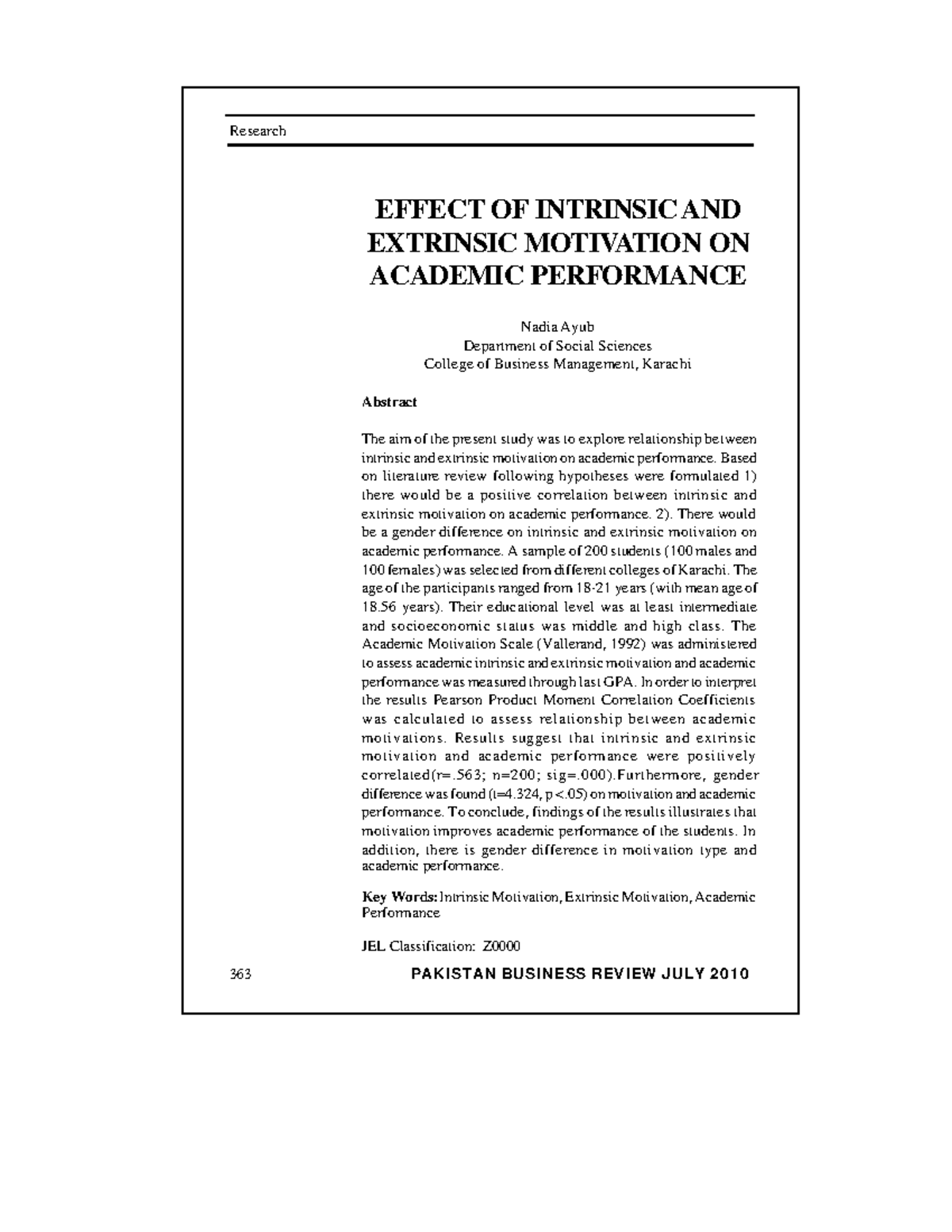 Impact of Intrinsic & Extrinsic Motivation on Academic Performance ...