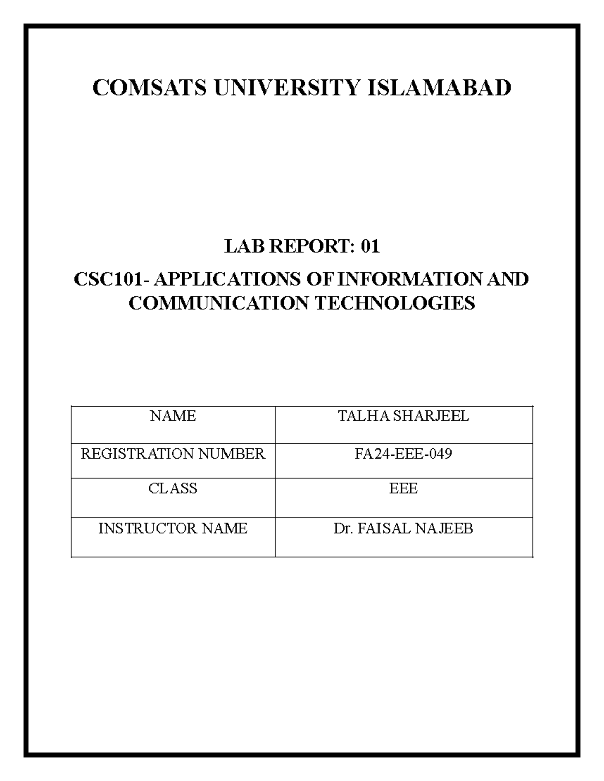 CSC101 - ICT Lab Report 1: MS Word & PowerPoint Overview - Studocu