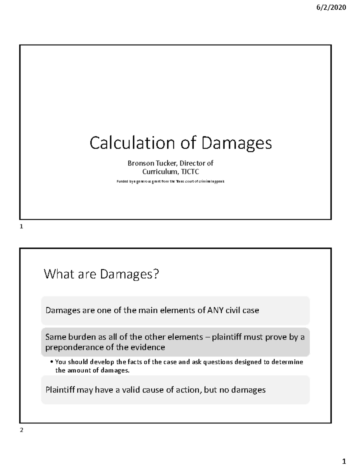 Damages Calculation Handout for Legal Cases - Studocu