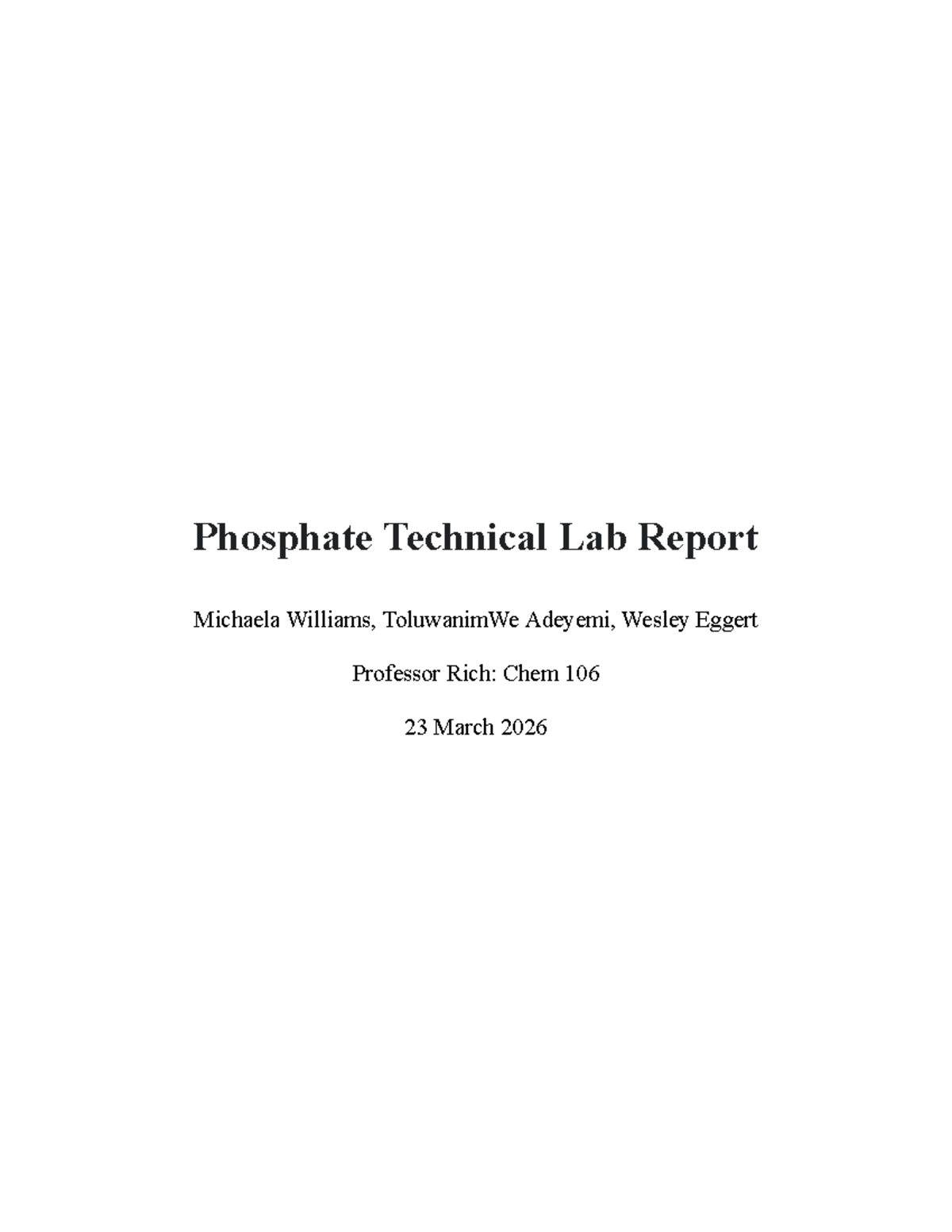 Chem 106: Phosphate Concentration Analysis Lab Report - Studocu