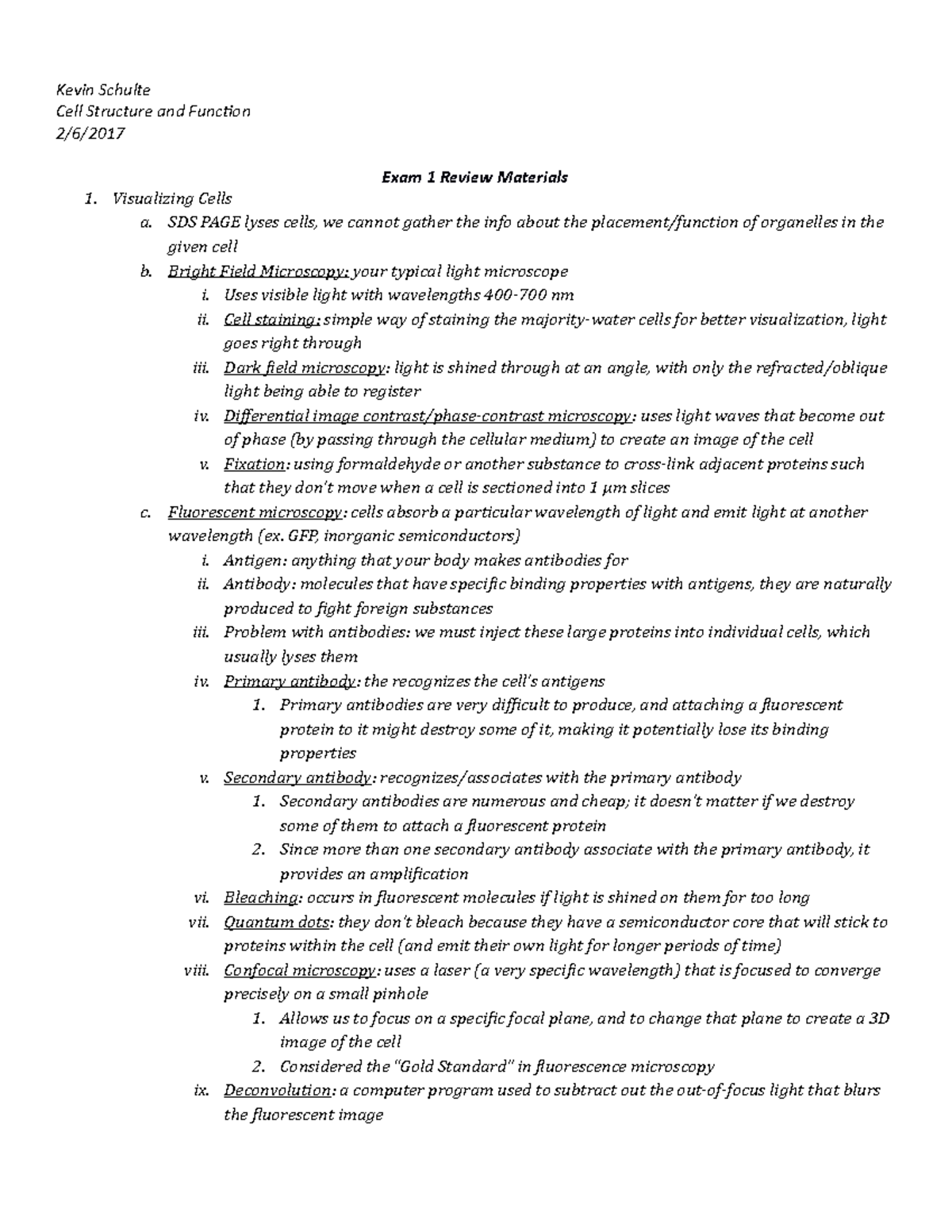 MCB Study Guide Exam 1 - Kevin Schulte Cell Structure and Function Exam ...