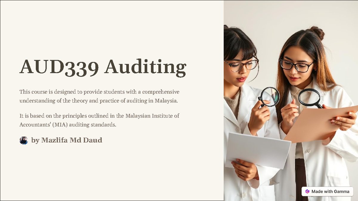 AUD339 Intro 061024 - note - AUD339 Auditing This course is designed to ...