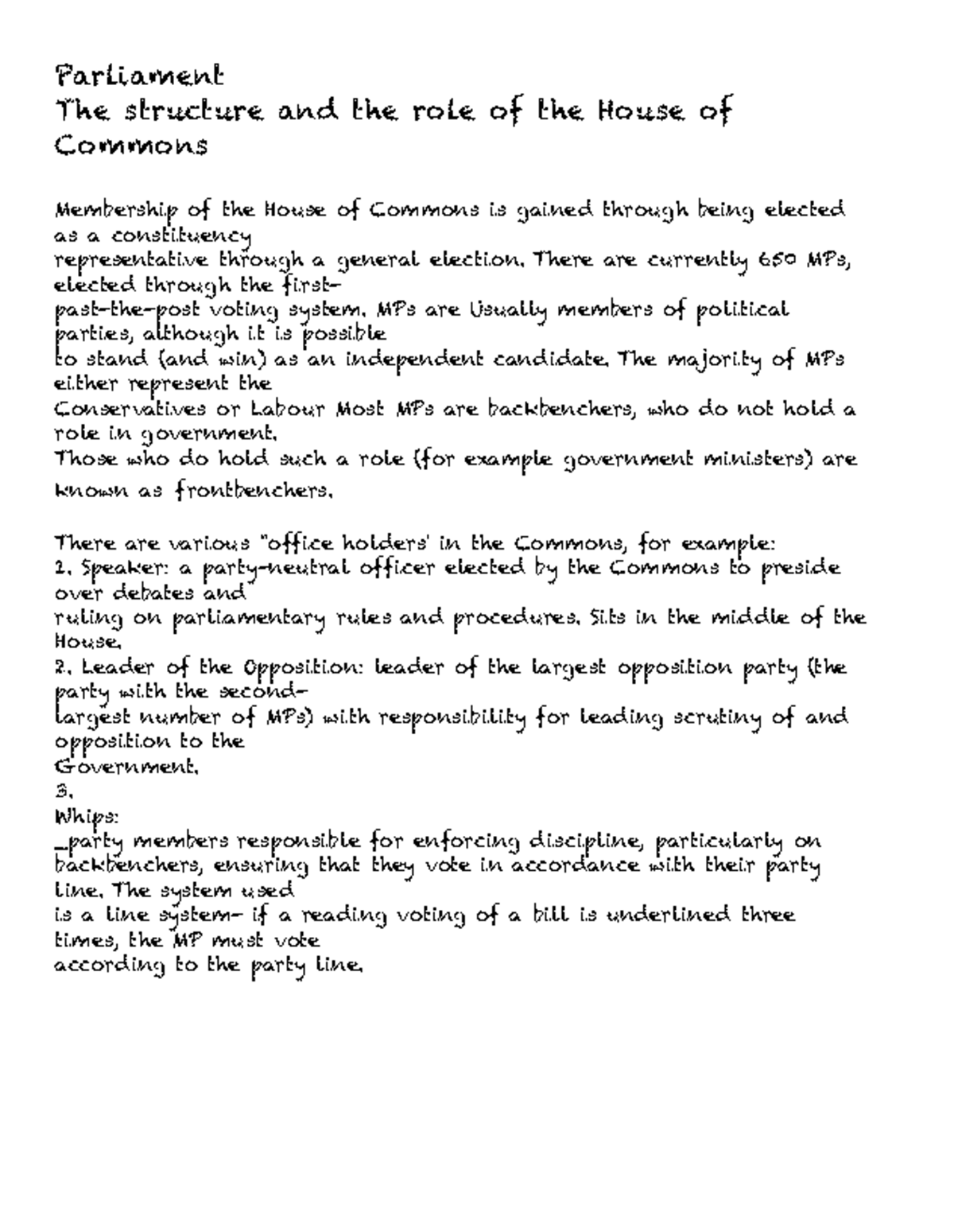 Parliament Basics - Structure and Functions Notes for Paper 2 - Studocu