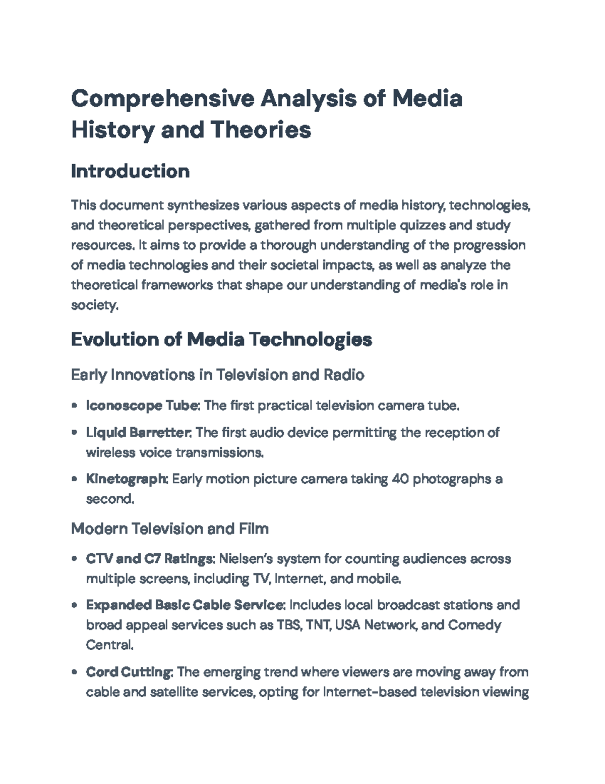 Comprehensive Media History and Theories Analysis (Course Code: MTH101 ...