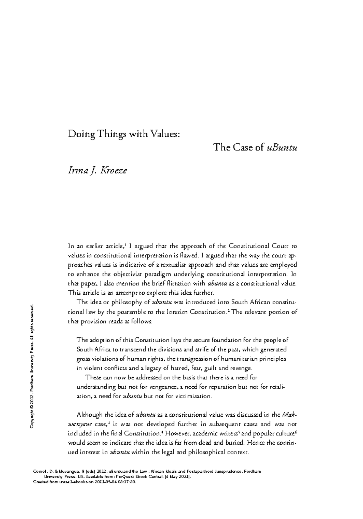 Doing Things with Values II: Examining Ubuntu in Constitutional Law ...