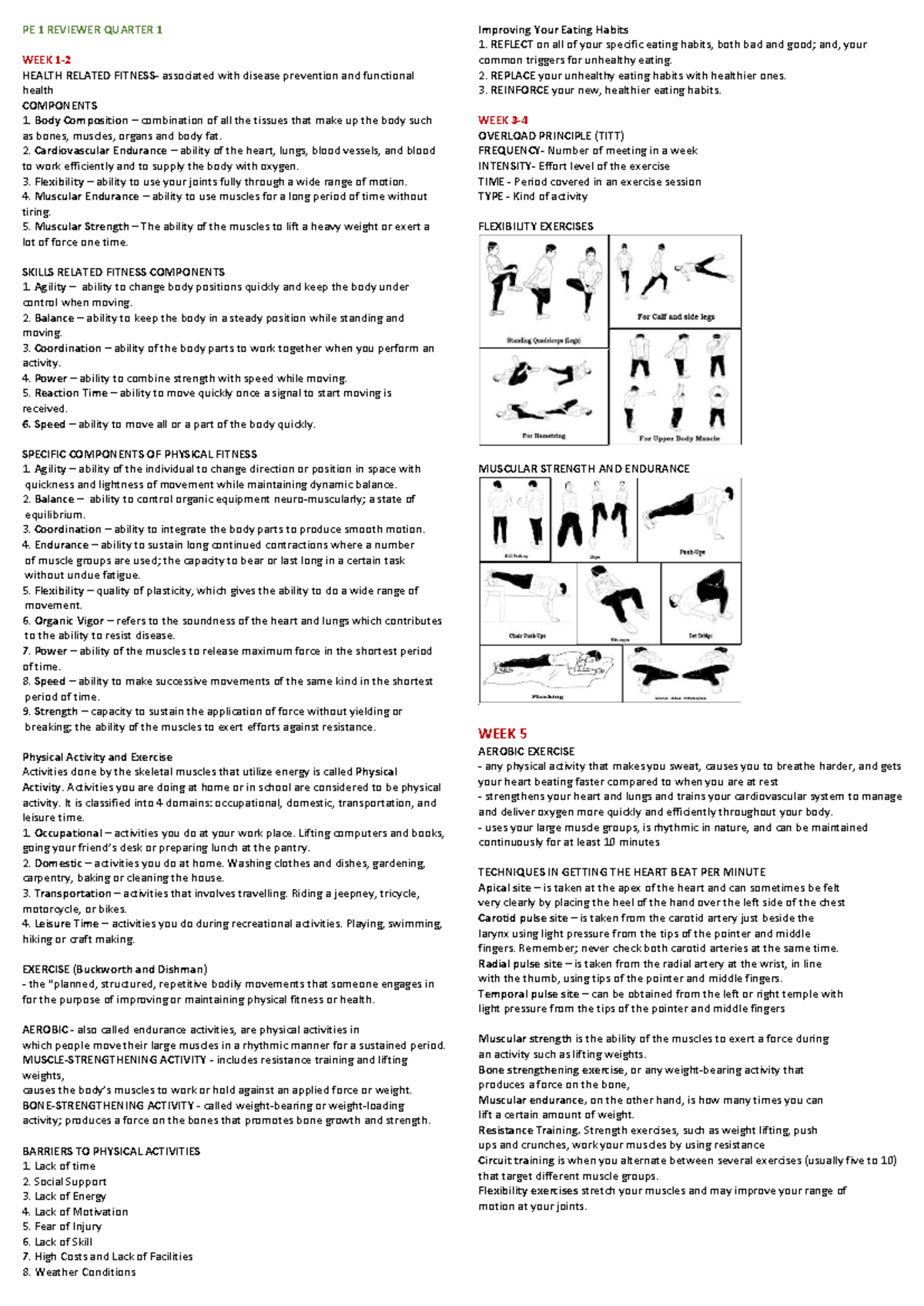 Pe 1 reviewer quarter 1 - PE 1 REVIEWER QUARTER 1 WEEK 1- HEALTH ...