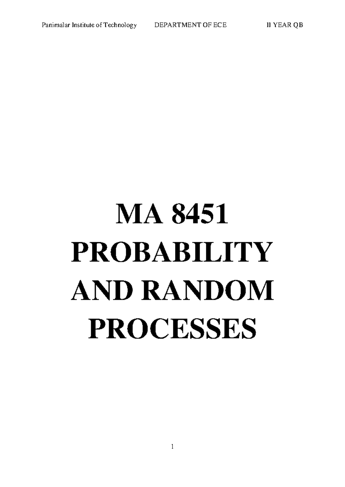 MA 8451 Probability & Random Processes Course Notes and Solutions - Studocu