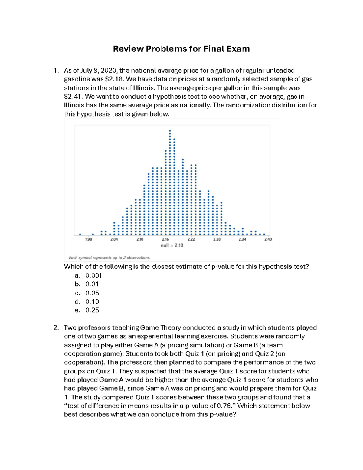 Final Exam Review Questions for Statistics 101 - Studocu