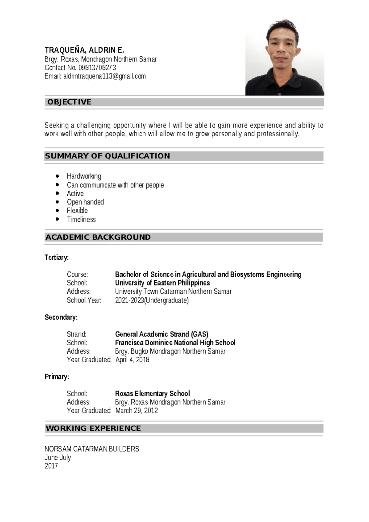 Citi hardware resume - bbbbbbbb - TRAQUEÑA, ALDRIN E. Brgy. Roxas ...