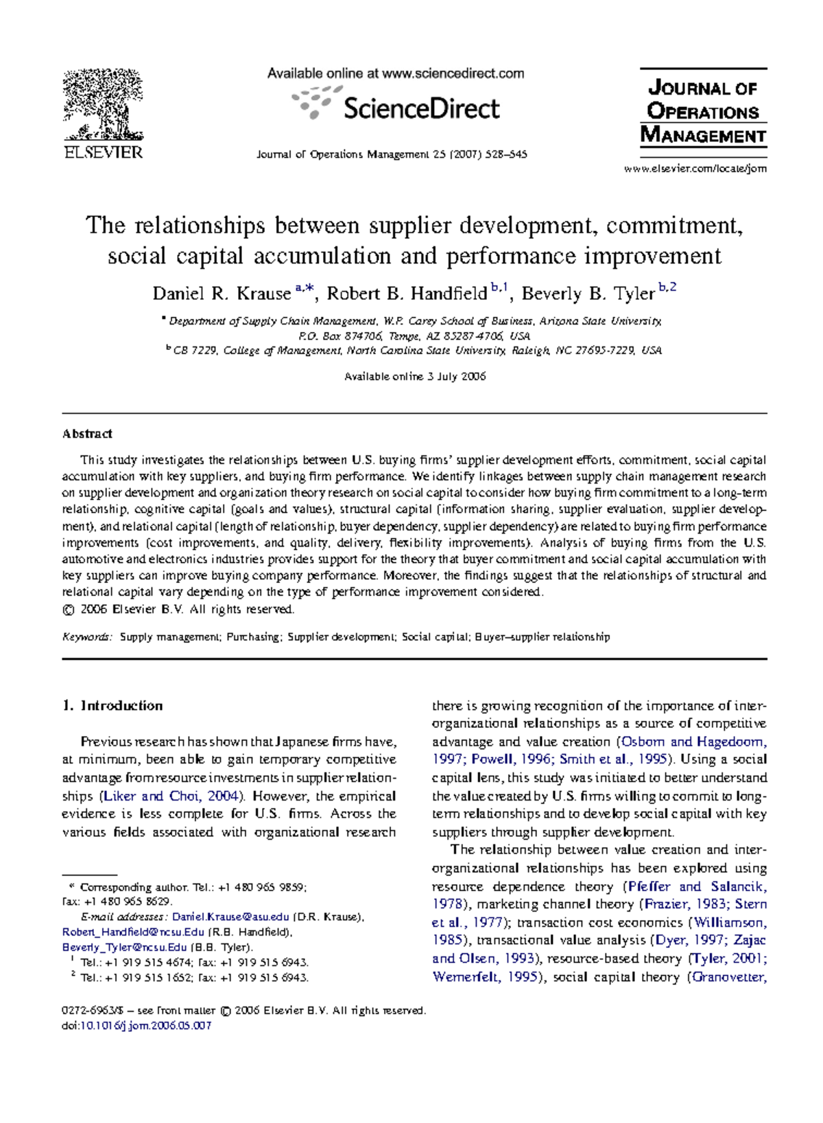 Supplier Development and Social Capital: Enhancing Performance in ...