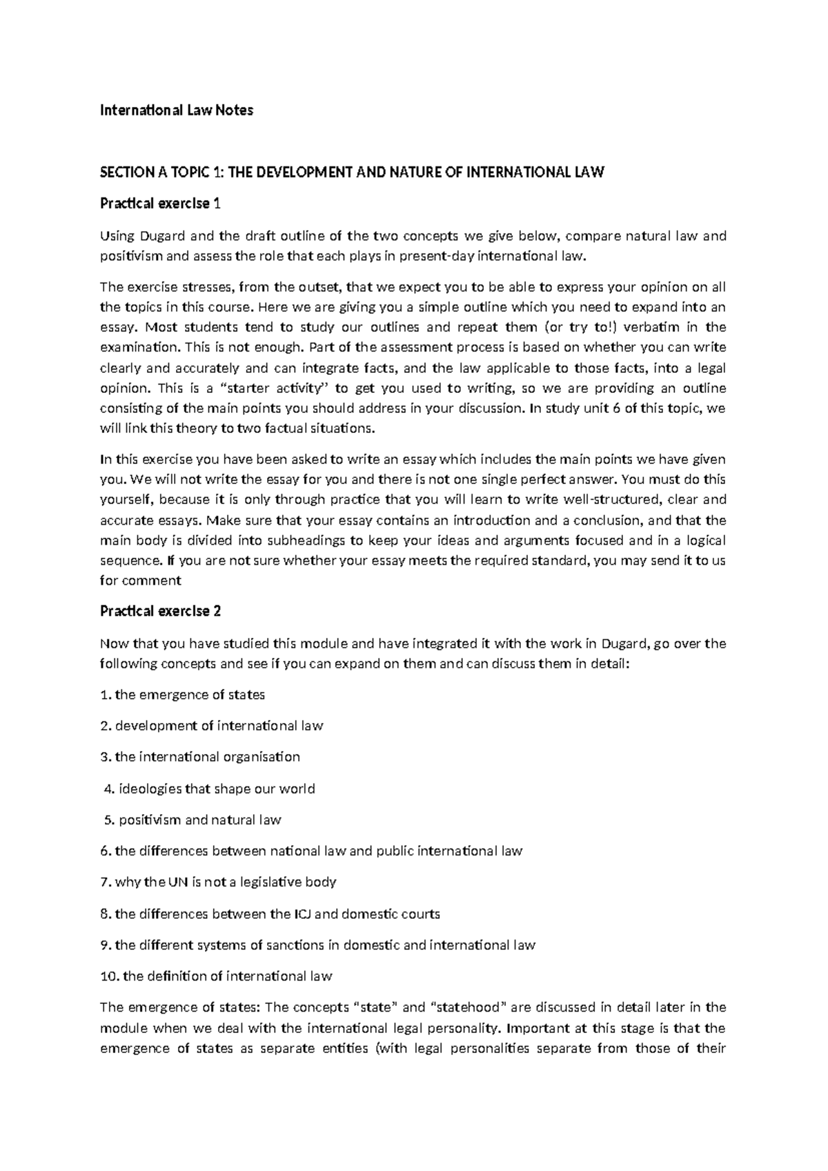 International Law Notes: Practical Exercises on Key Concepts and ...