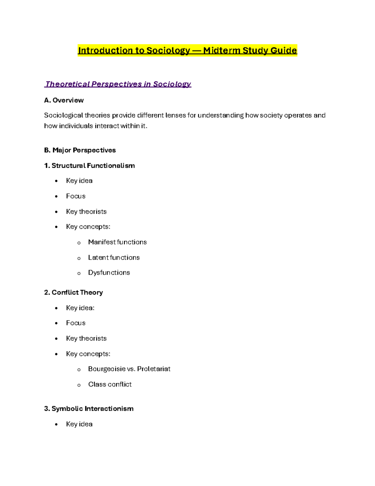 Introduction to Sociology Midterm Study Guide (SOC 101) - Studocu