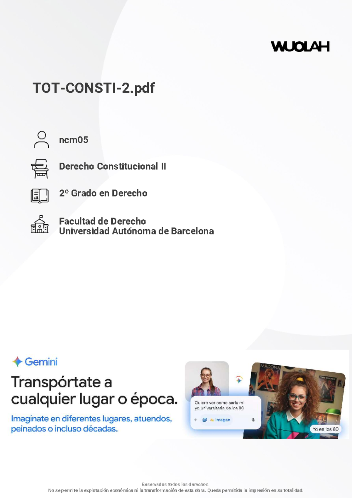 Derecho Constitucional II - Tema 1: Derechos Fundamentales y su ...