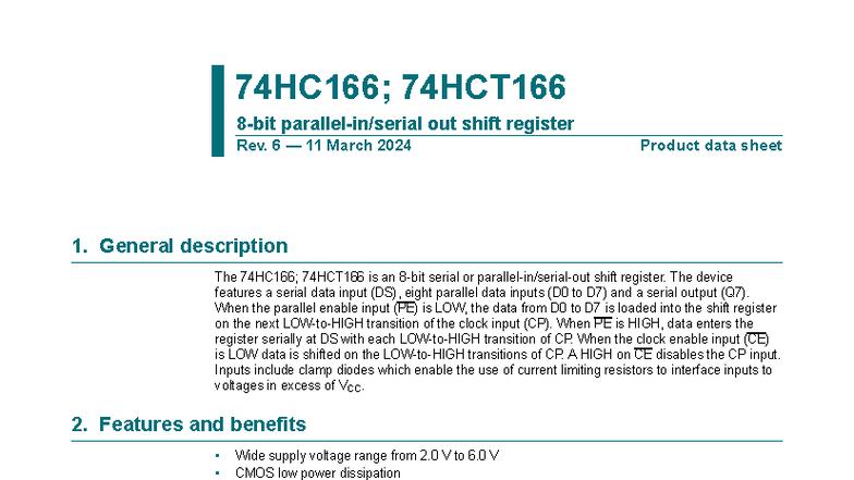 74HC HCT166 - tài liệu - 74HC166; 74HCT 8-bit parallel-in/serial out ...