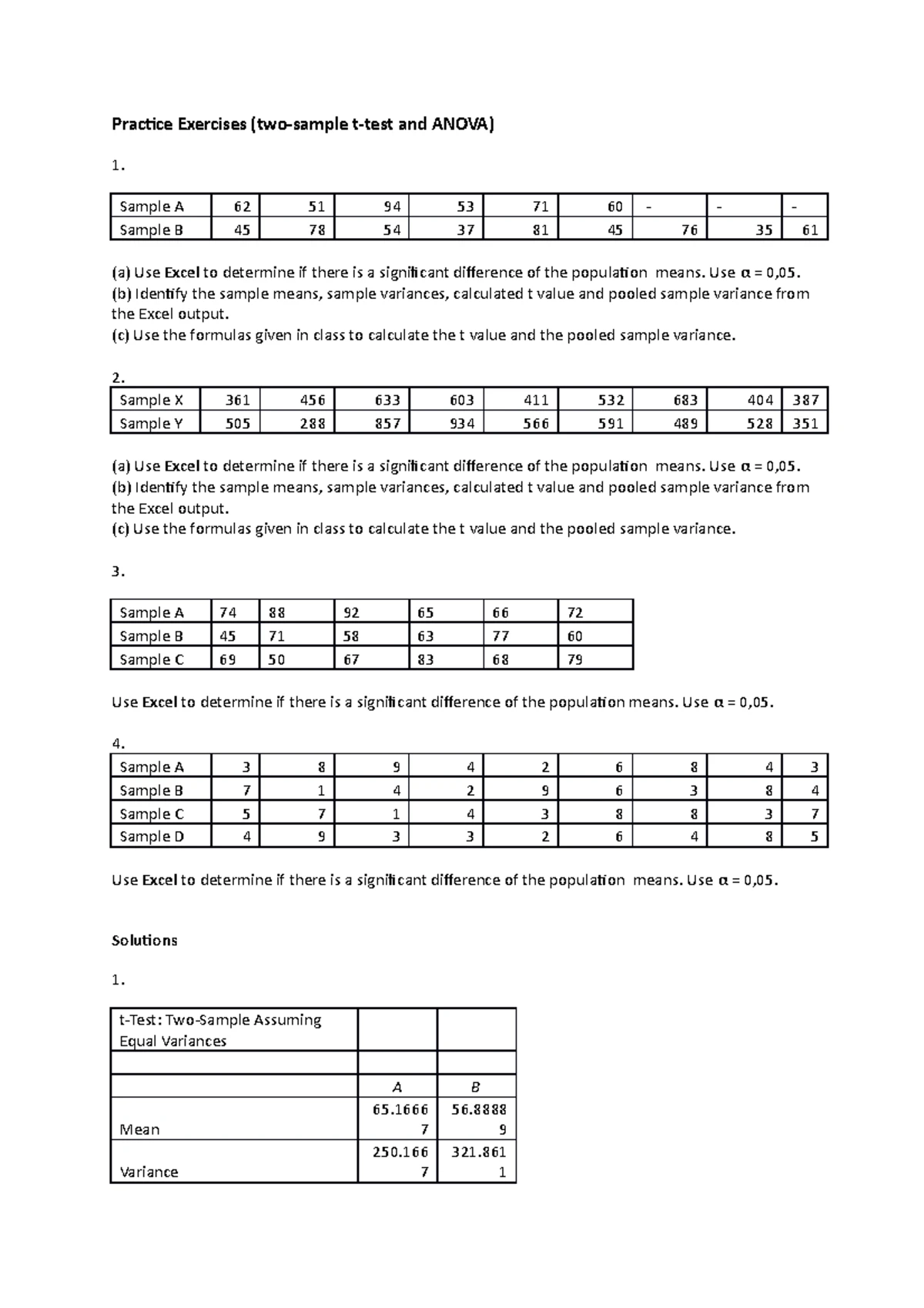 STFM125 - Unit 7 ANOVA Practice Exercises & Test Analysis - Studocu