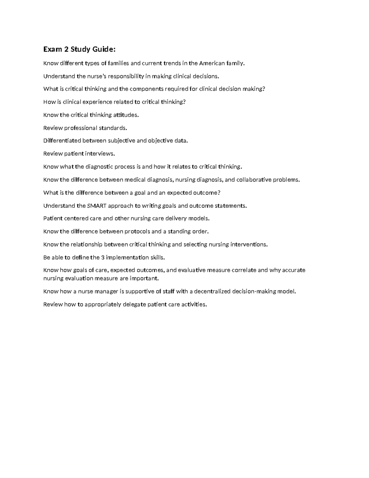 Exam 2 Study Guide - Summary Advanced Nursing Concepts - Exam 2 Study ...