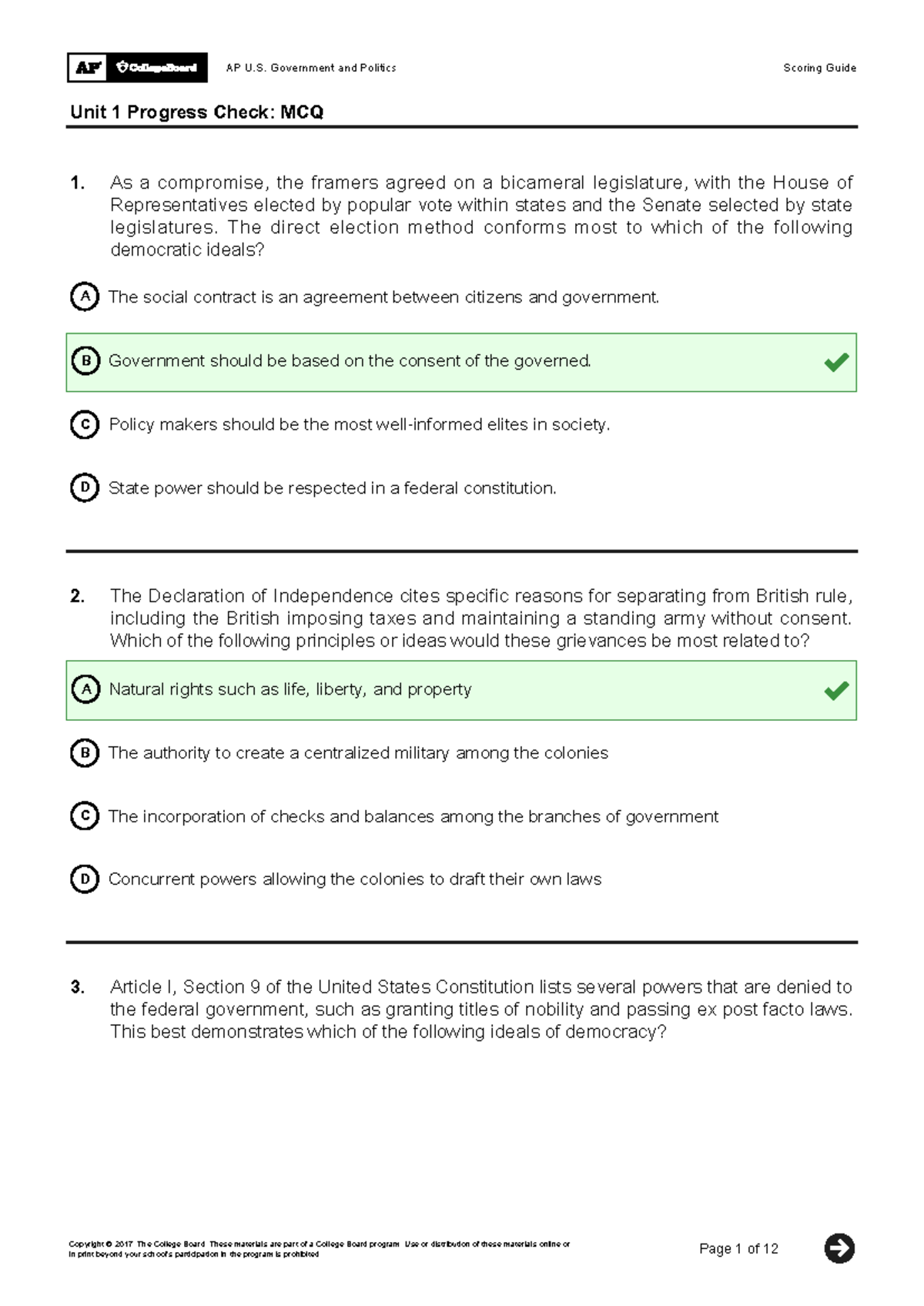 Unit 1 MCQ Progress Check: Exam Review and Practice Questions - Studocu