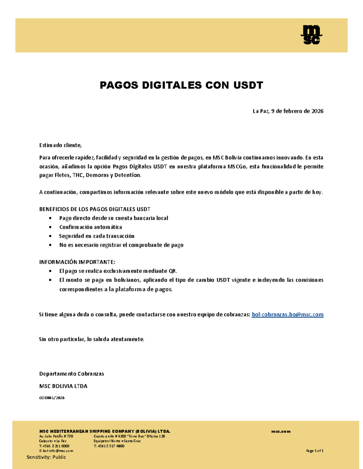 Guía para Pagos Digitales USDT en MSCGo - Comunicado Importante - Document Preview