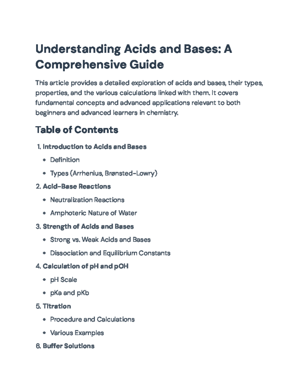 Comprehensive Guide to Acids and Bases: Concepts and Calculations ...