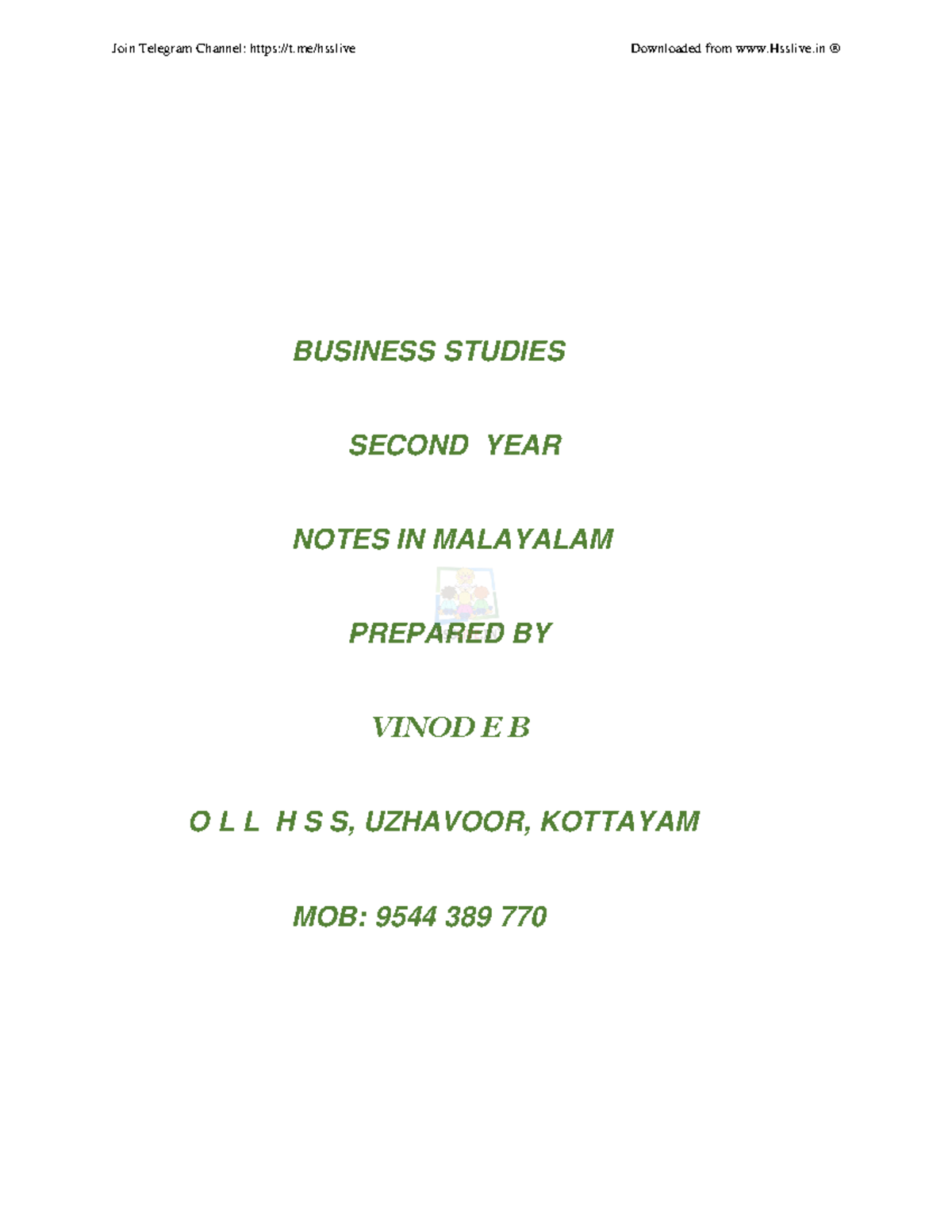 HSSLIVE XII BS Business Studies Notes by Vinod in Malayalam - Studocu