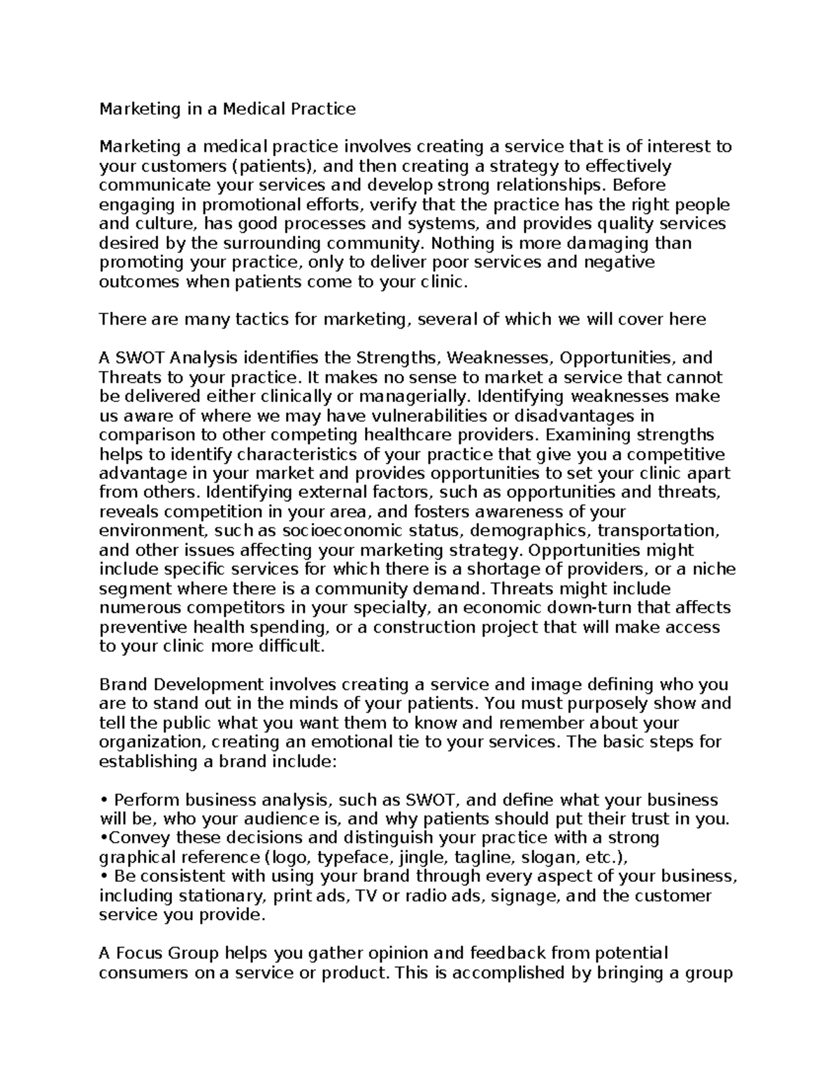 Marketing and Business Relationship - Marketing in a Medical Practice ...