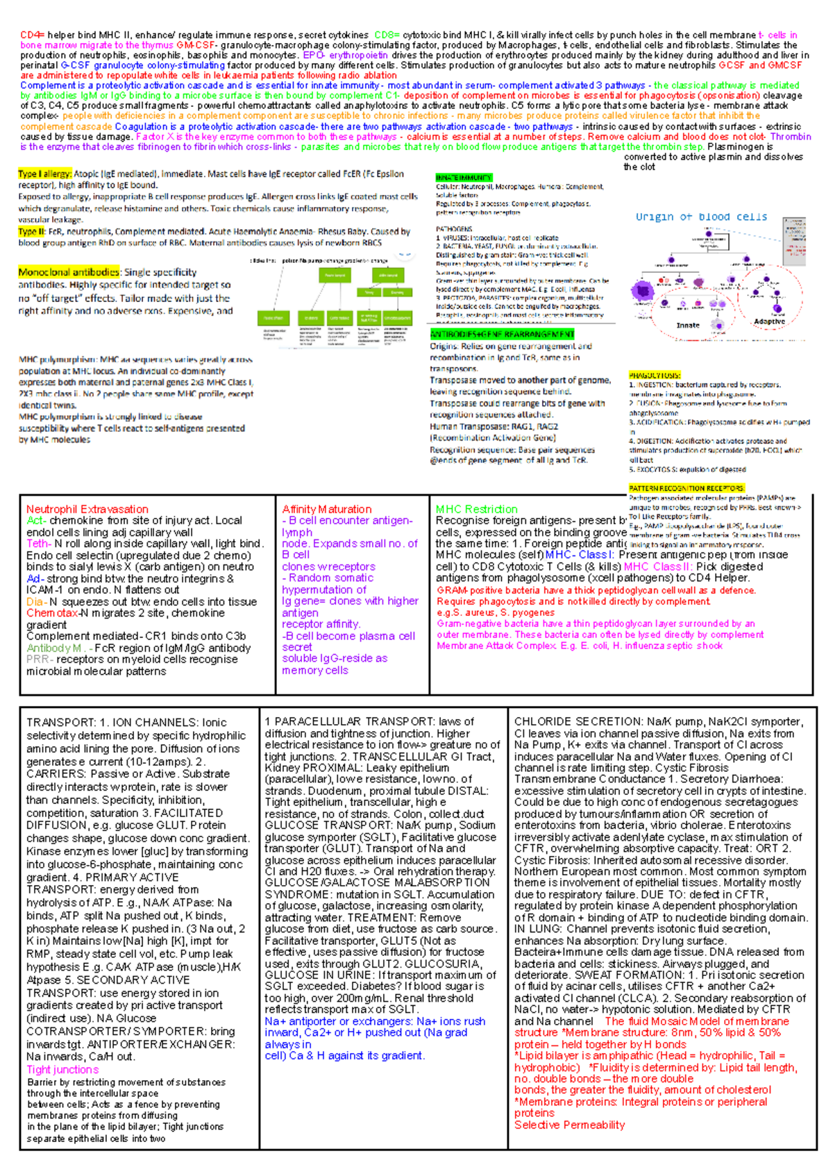 Biosci 107 Final Exam Cheat Sheet: Immune Response and Physiology - Studocu
