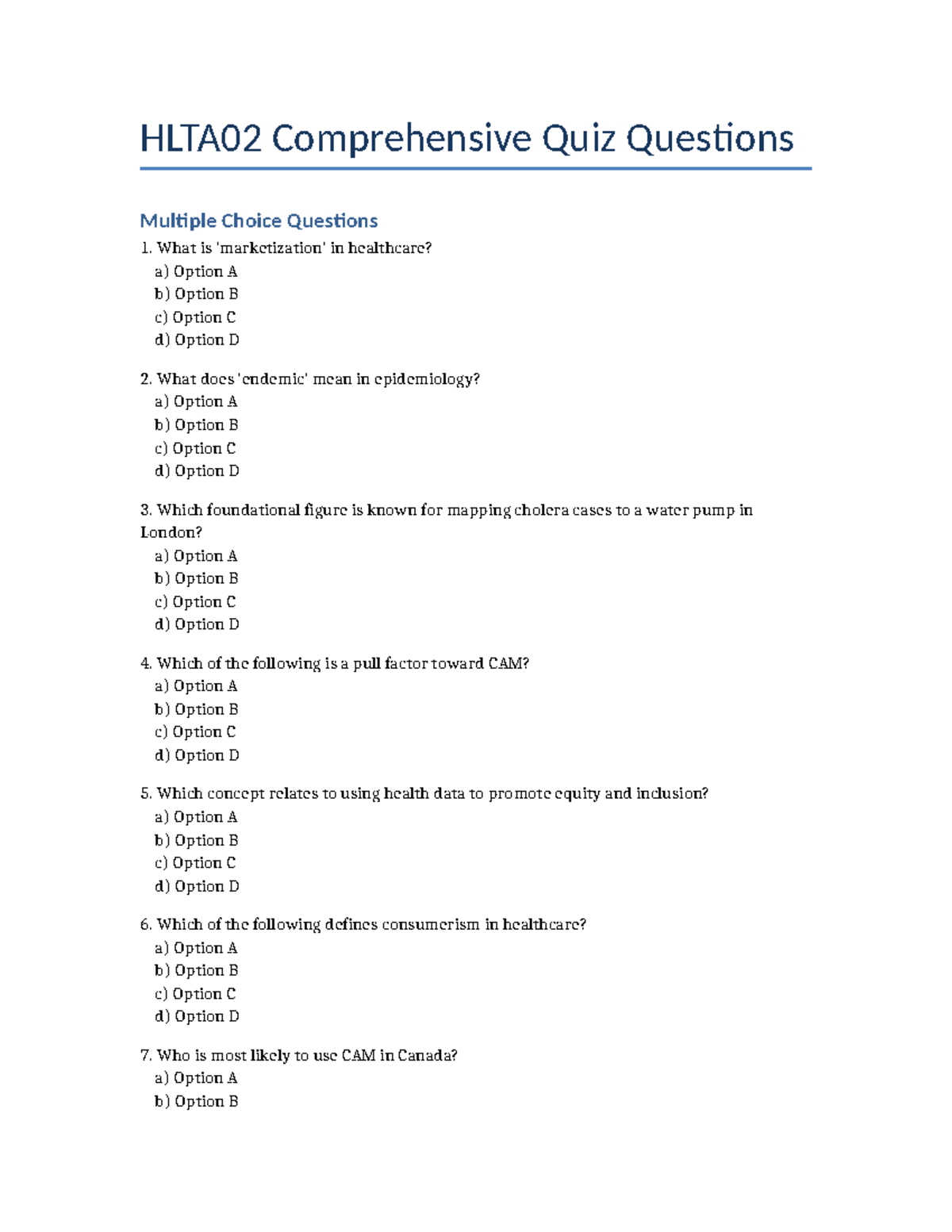 HLTA02 Comprehensive Quiz: Multiple Choice & True/False Questions - Studocu
