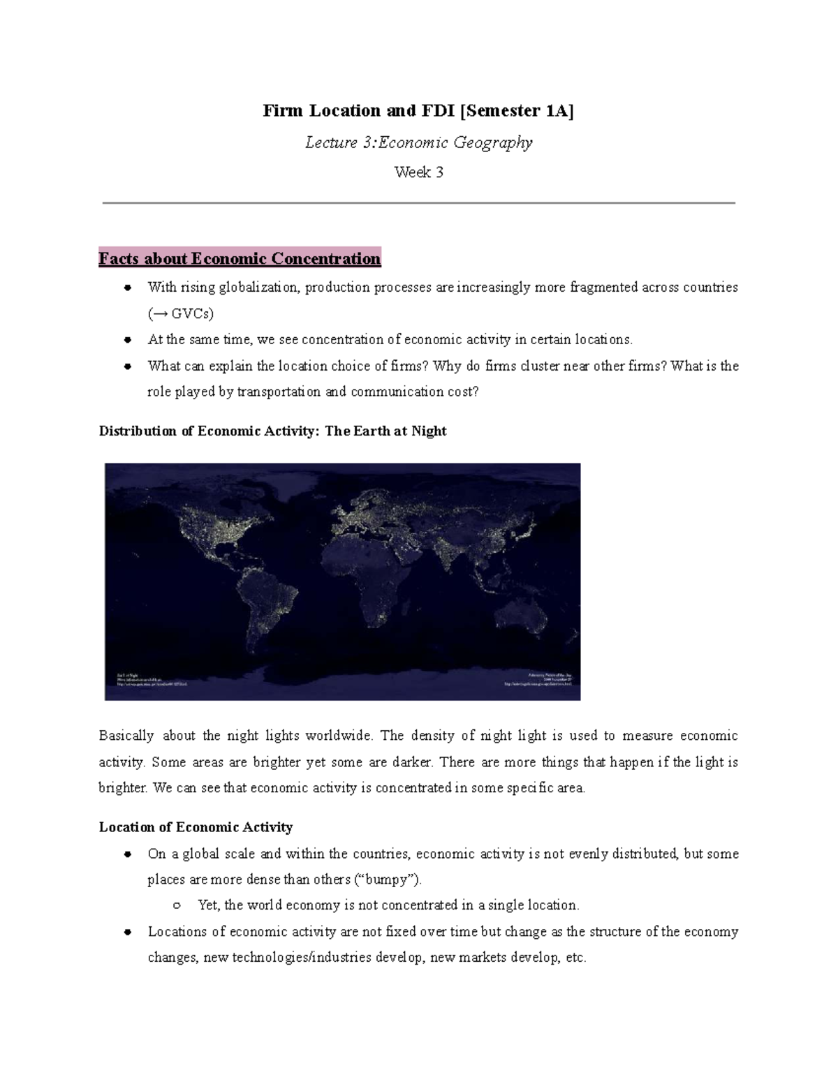 FDI Lecture 3: Economic Geography & Firm Location Insights - Studeersnel