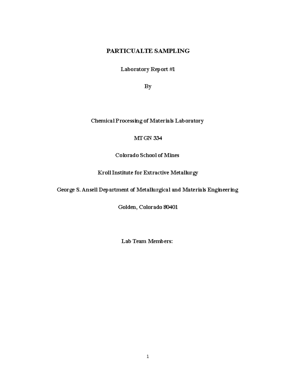MTGN 334 Final Lab Report: Particulate Sampling Methods Analysis - Studocu